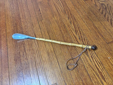 Vintage mint condition bamboo long silvertone shoe horn