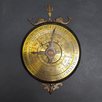 Metal Astrolabe Calendar with Two Arms. Marine Themed Decoration