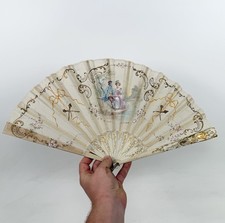 Antique 19th Century European Spanish Victorian Era Handpainted Fan Superb