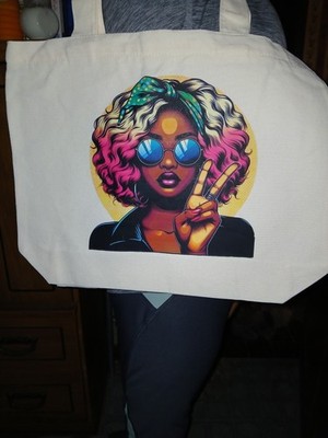 Zipper Canvas Tote Bag With Cosmetic Pouch And Cool Design