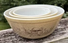 1981 ~ 3 Nesting Forest Fancies Mushroom Nesting Bowls ~ Vintage Pyrex ~