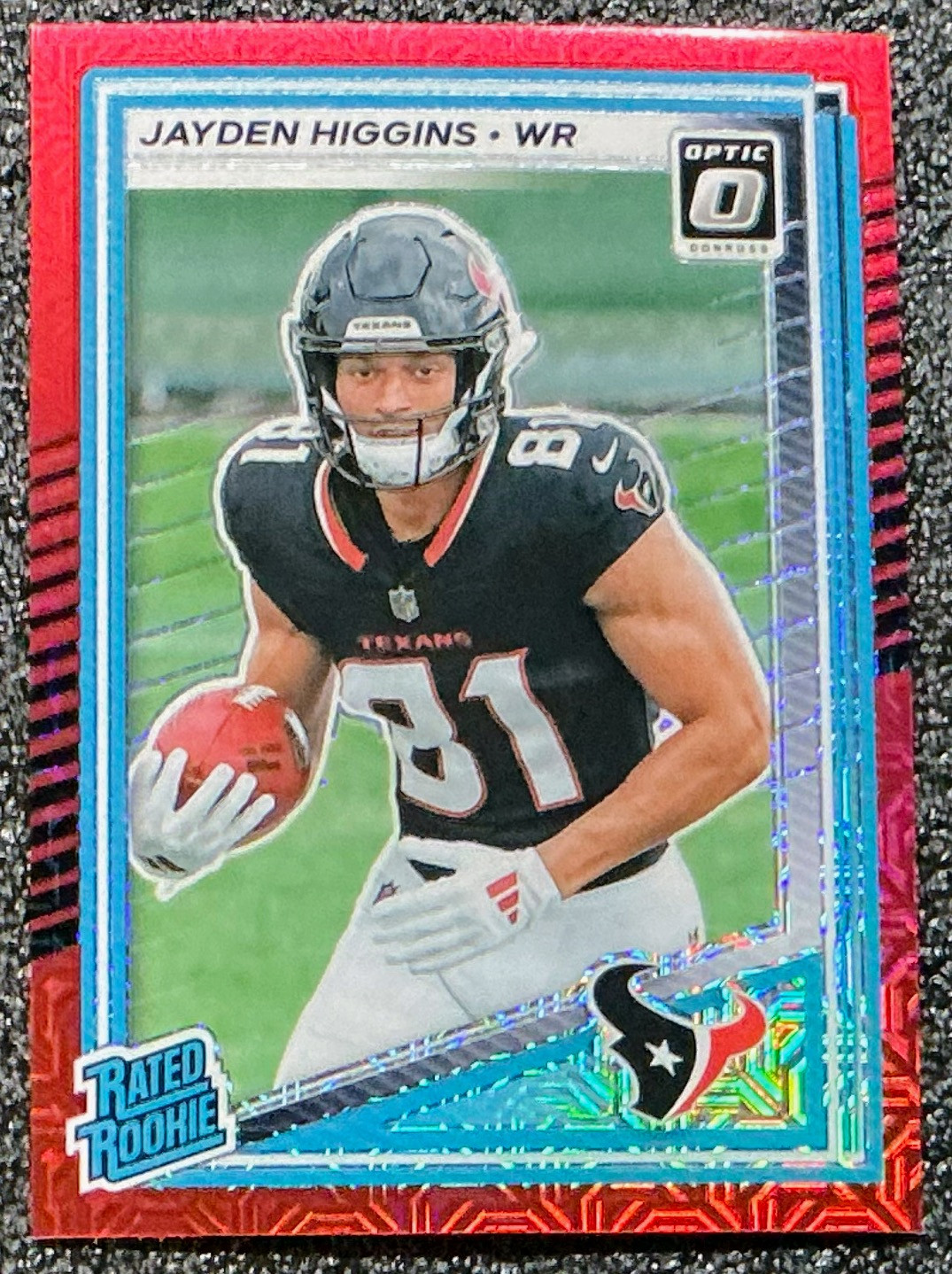Jayden Higgins 2025 Panini Donruss Optic #225 Red Mojo Refractor (RC) Texans