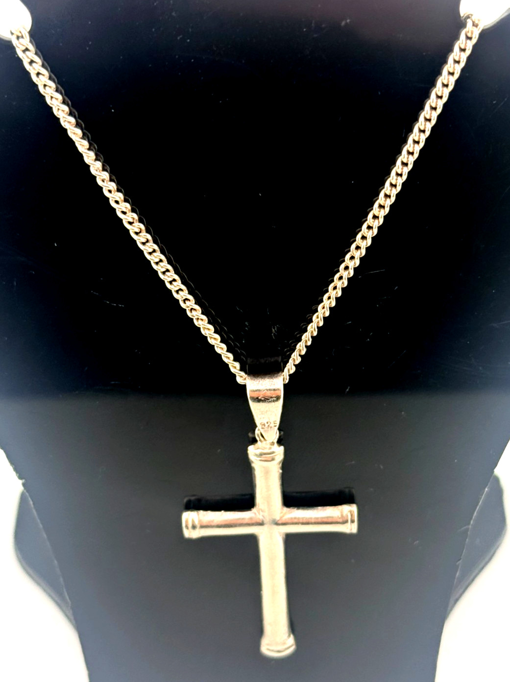 Plain Solid Cross Pendant and Chain Hallmarked 92… - image 2