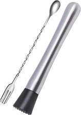 10 Inch Stainless Steel Muddler for Cocktail and 10 Inch Mixing Bar Spoon