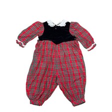 Vintage 90s Christmas outfit jumper 24 mo plaid frilly snaps velvet retro