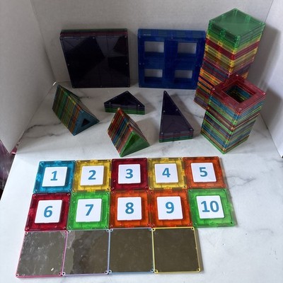 Lot of 100 Magnetic Tiles STEM Educational Building Play Shapes - Magna Tiles