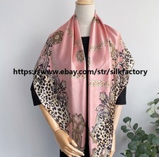 100 Silk Plain satin Scarf Bandanna Square Shawl Leopard print chain Wrap 43"