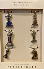Pottery Barn Chess Glass Charms Set of 6 Metal Wine  Vintage Bangles