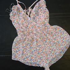 NWT Victoria's Secret S TEDDY romper one-piece Blue Orange floral Lilac CHIFFON