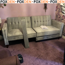 Image of Modern Convertible Sofa Futon Velvet-Touch Tufted Couch w/ Adjustable Split Grey