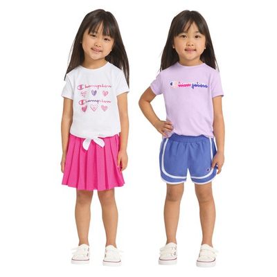 #ad Champion Kids 4 Piece Skort Set Tees Skort Shorts Pink 2T 6 $24.99