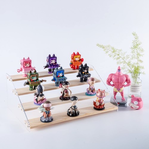 2 Pack 4 Tier Acrylic Display Stand for Figures Wooden Risers Display Case fo... - Bild 5 von 7