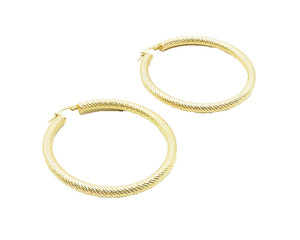 Authentic 925 Sterling Silver Shiny Etched Gold Plated Hollow Hoop Earrings EG5102