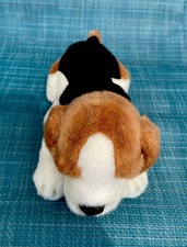 Russ Berrie Buckets Beagle Dog Beanbag Plush Tri Color Lying Down 10" Vintage