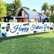 Happy Fathers Day Banner - XLarge, 120x20 Inch  Blue Happy fathers Day Yard Ban