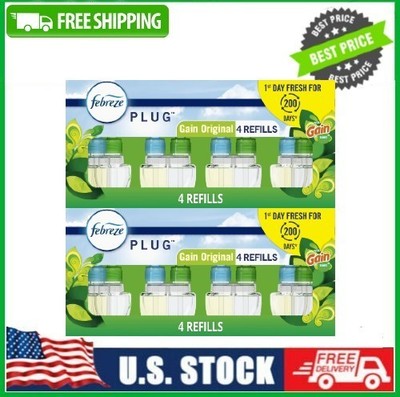 2 PACK Febreze Plug In Air Freshener Scented Oil Refill Gain, 4 Count PK