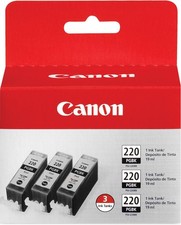 New Genuine Canon PGI-220 Black 3PK Ink Cartridges PIXMA MP620, MP620B, MP640