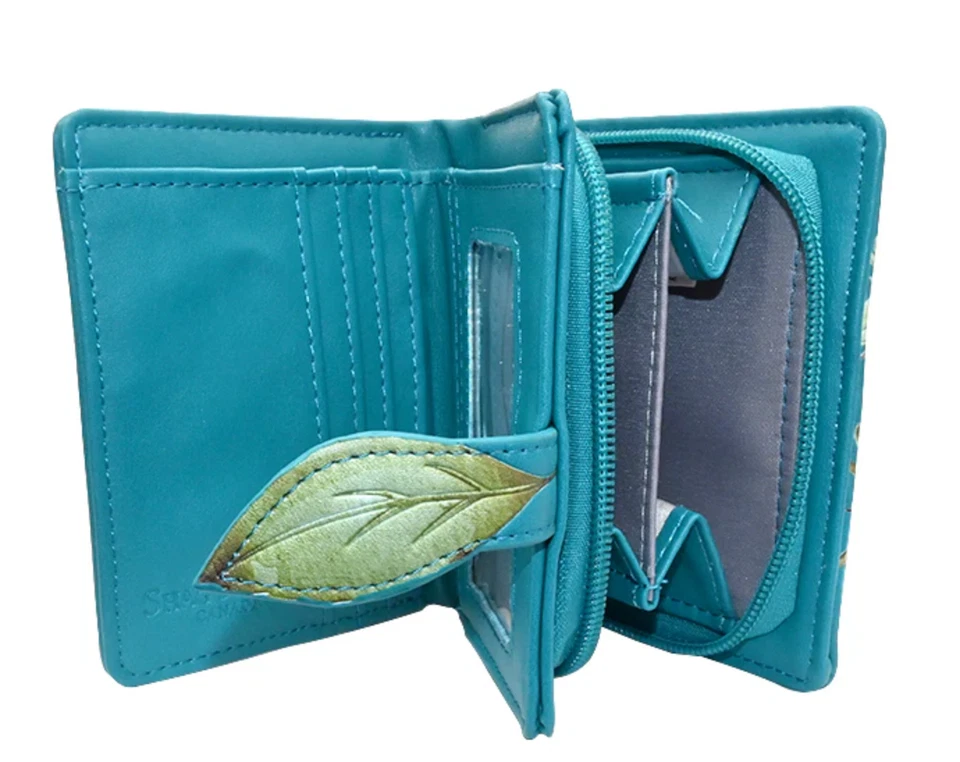Shag Wear Summer Wild Flowers Small Women’s Wallet, Vegan Faux Leather Teal 4.5" - Image 2 of 3