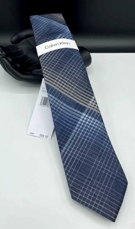 Corbata para hombre Calvin Klein mezcla seda ~ azul ~ cuadros ~ nueva precio de venta sugerido por el fabricante: 69,50 USD Foto 2 de 3