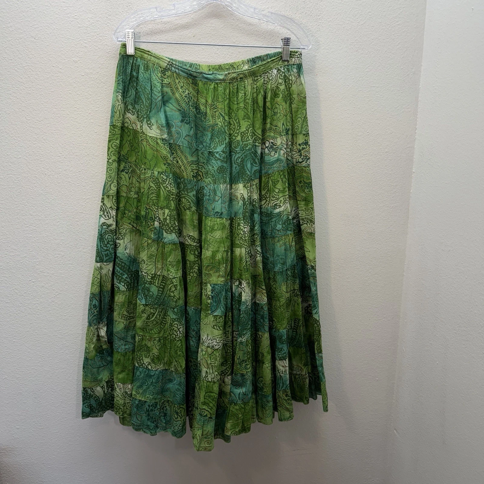 Coldwater Creek Tiered Peasant Skirt Maxi Boho Festival Green Fairy Y2K Flowy PL