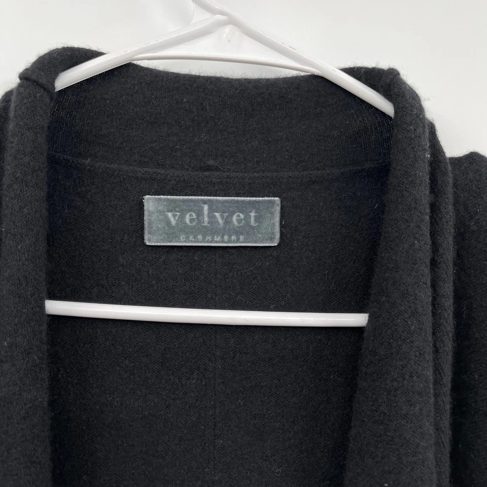 Velvet Black Cashmere Draped Open Front Cardigan Sweater Cozy Knit Classic - Image 2 of 4