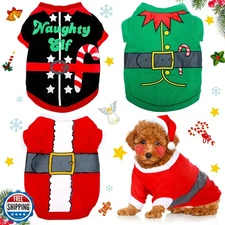 Xuniea 3 Pieces Christmas Dog Shirt Soft Dog Santa Costume Warm P
