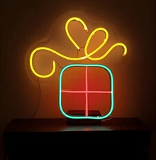 Gift Box LED Neon Sign Dimmable USB Light Decoration Christmas Birthday