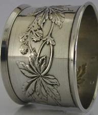 LARGE ART NOUVEAU HORSE CHESTNUT CONKERS FRENCH SOLID SILVER NAPKIN RING c1900