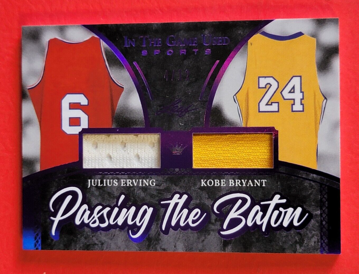 KOBE BRYANT DR J JULIUS ERVING GAME USED JERSEY PATCH CARD #d4/12 