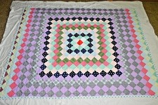 65" X 82 3/4" vintage QUILT SPECTACULAR COLORS FULL Handquilted Ozark Hills EUC