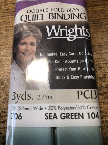 Wrights Double Fold Quilt Binding Lot of 2 - 2.75m x 3Yards 100% 706 SEA GREEN - Bild 4 von 4