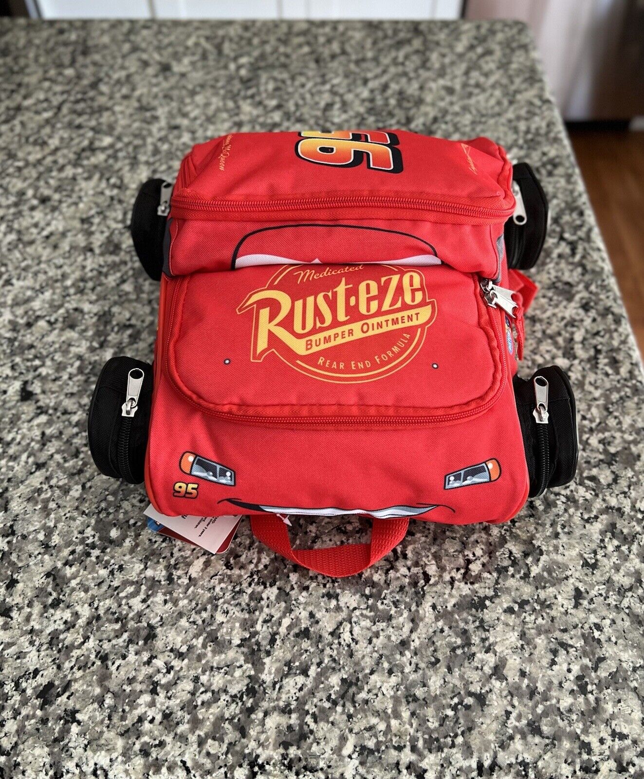 Disney Pixar Lightning McQueen Rust-eze Backpack Red Kids Race Car New  Excellent