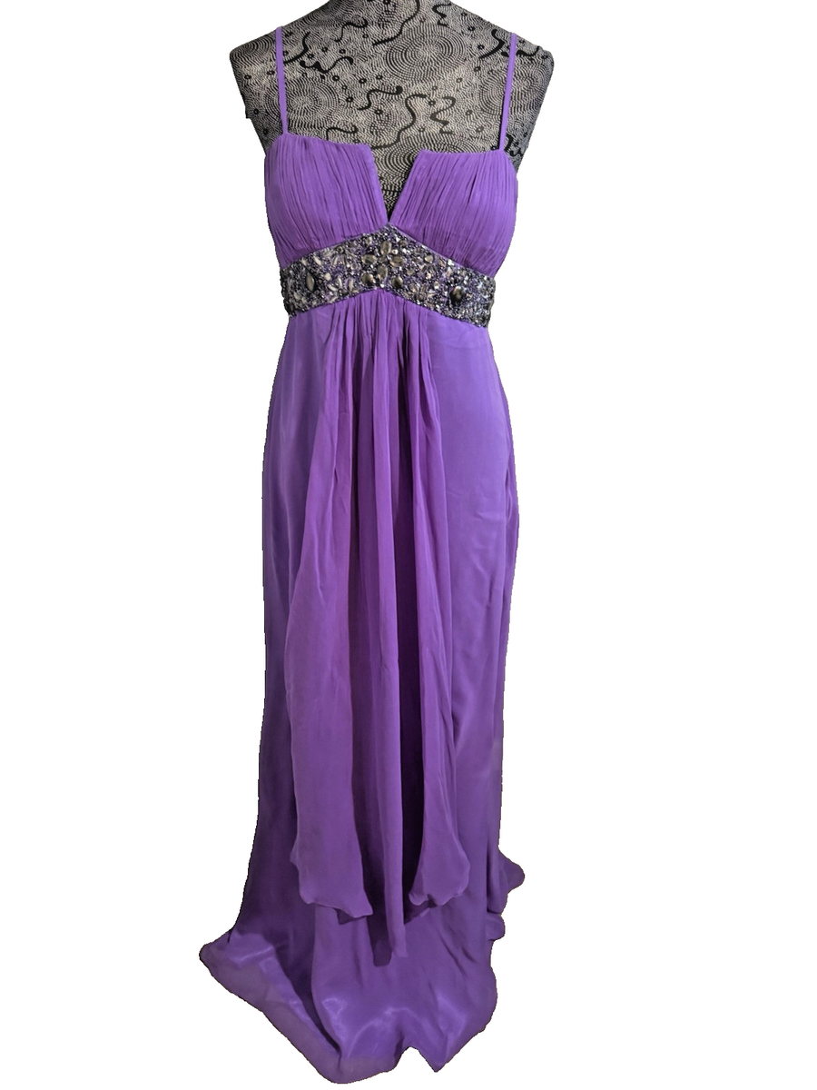 NWOT Adrianna Papell Beaded Chiffon Draped Gown Purple Size