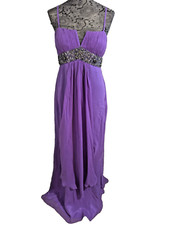NWOT Adrianna Papell Beaded Chiffon Draped Gown Purple Size 8