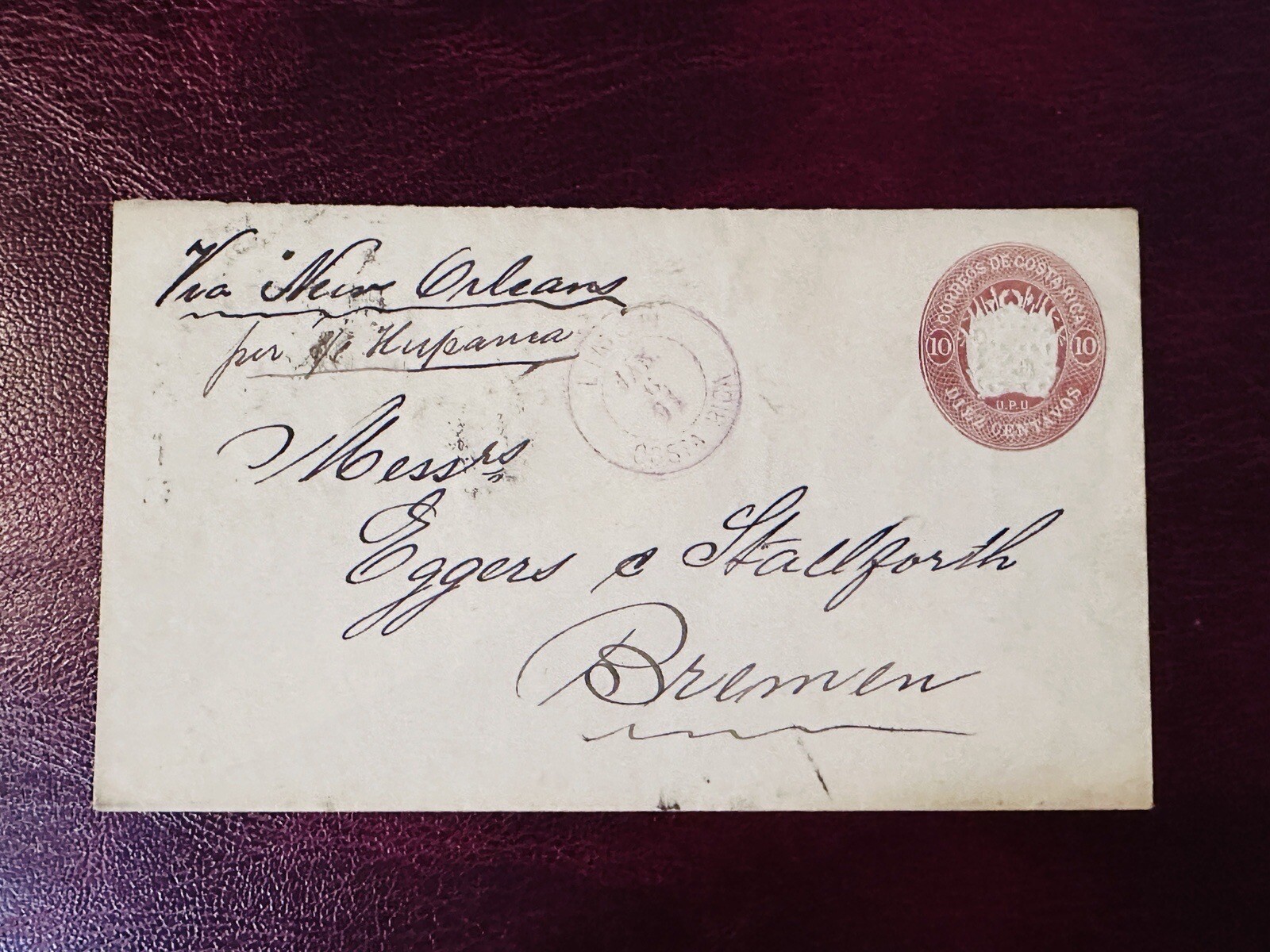 Costa Rica 1890s COVER PREPAID STAMP POSTED TO BREMEN GERMANY