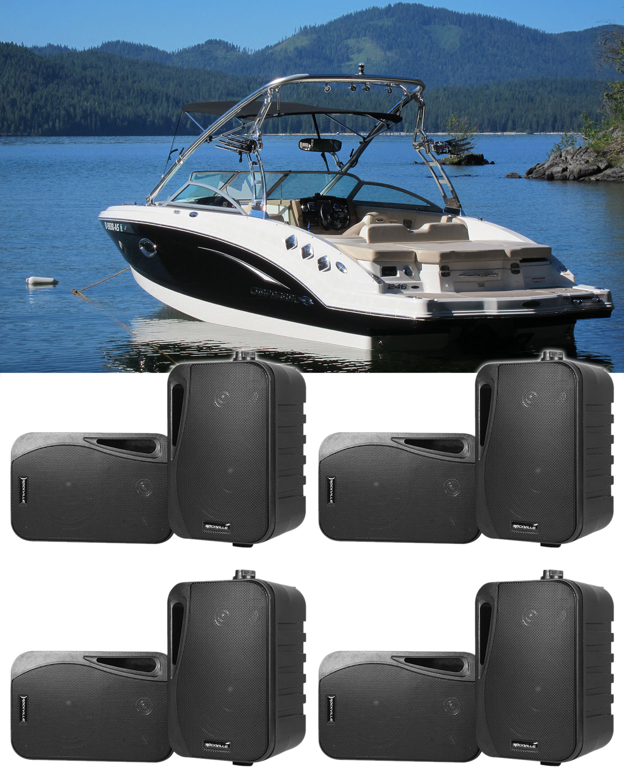 8 Rockville HP4S Black 4 Морские коробчатые колонки с поворотным кронштейном для лодок 25790₽