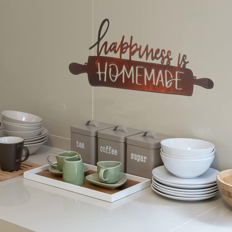 Kitchen Wall Art Decor Happiness Is Homemade Metal Sign Rustic