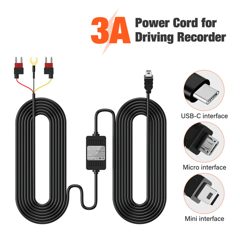 Dash Cam Hardwire Kit Mini Micro USB C Cable for Car DVR Camera-image