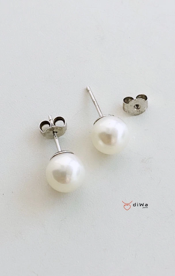 Orecchini perle fresh water argento sterling 925 rodio bianco farfallina - Immagine 3 di 4