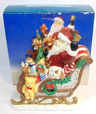 Vintage Santa Sleigh Claus Christmas Decoration Centerpiece Presents 10.5"