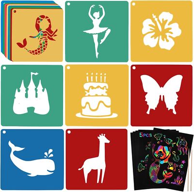 20 Pcs Sturdy Stencils For Kids 8 Inch Kids Stencils With 5 Pcs Scratch Paper Fo