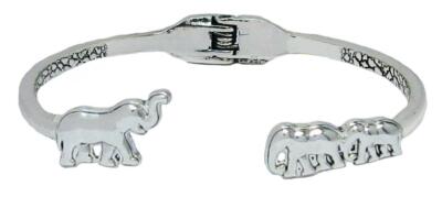 Elephant with Two Babies Silver Hinged Cuff Bracelet Jewelry Mother's Day Gift