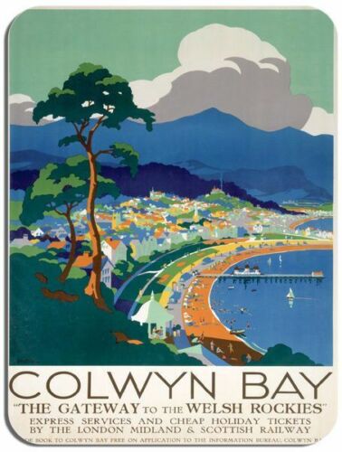 Tapis de souris vintage affiche ferroviaire Colwyn Bay. Tapis de souris de voyage train LMS Pays de Galles - Photo 1/1