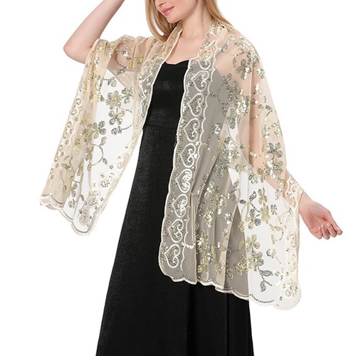 1920s Sequin Shawl Women's Cape Up Shrug For Gatsby Bridal Wedding Evening Wrap* - Picture 27 of 31