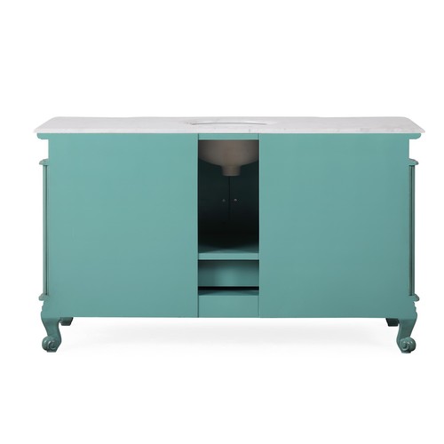 60" Carrara White Marble Top Single Sink Bathroom Vanity Vintage Green Cabinet - Picture 4 of 6