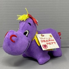Dakin Dream Pets Henrien Hippo Ribbon Heart Purple Plush Velour Tags Vintage