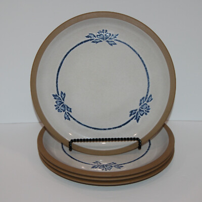 SET OF 4 MIDWINTER BLUE PRINT STONEWARE DINNER PLATES 10 7/8  OVEN TO TABLE
