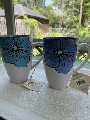 Spectrum Coffee Mugs Floral Set of 2 Aqua/Blue New With Tags | eBay