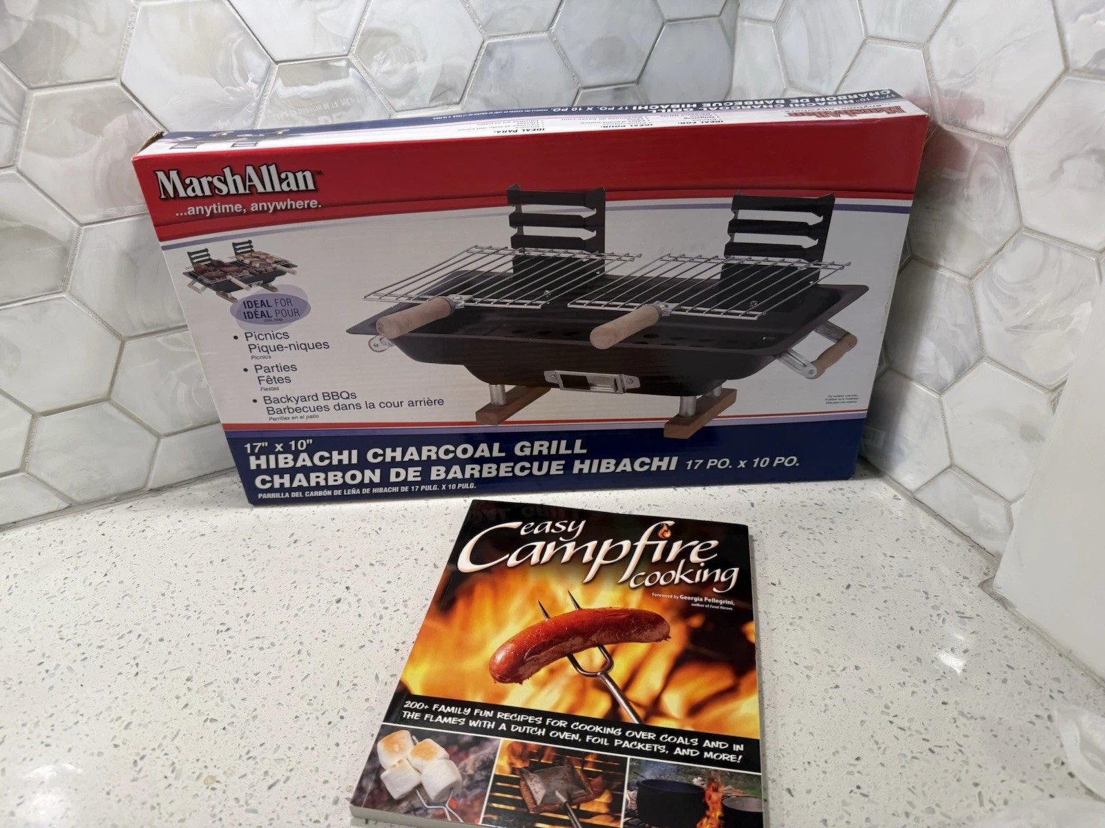Marsh Allen 17” Hibachi Charcoal Grill Black Tabletop New & Campfire Cookbook
