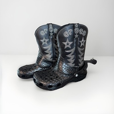 CROCS Classic Cowboy Boots Women's Size 6 With Box Black White